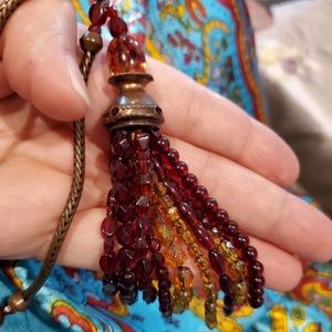 Cherry and Baltic Amber Tassel Adjustable Necklace